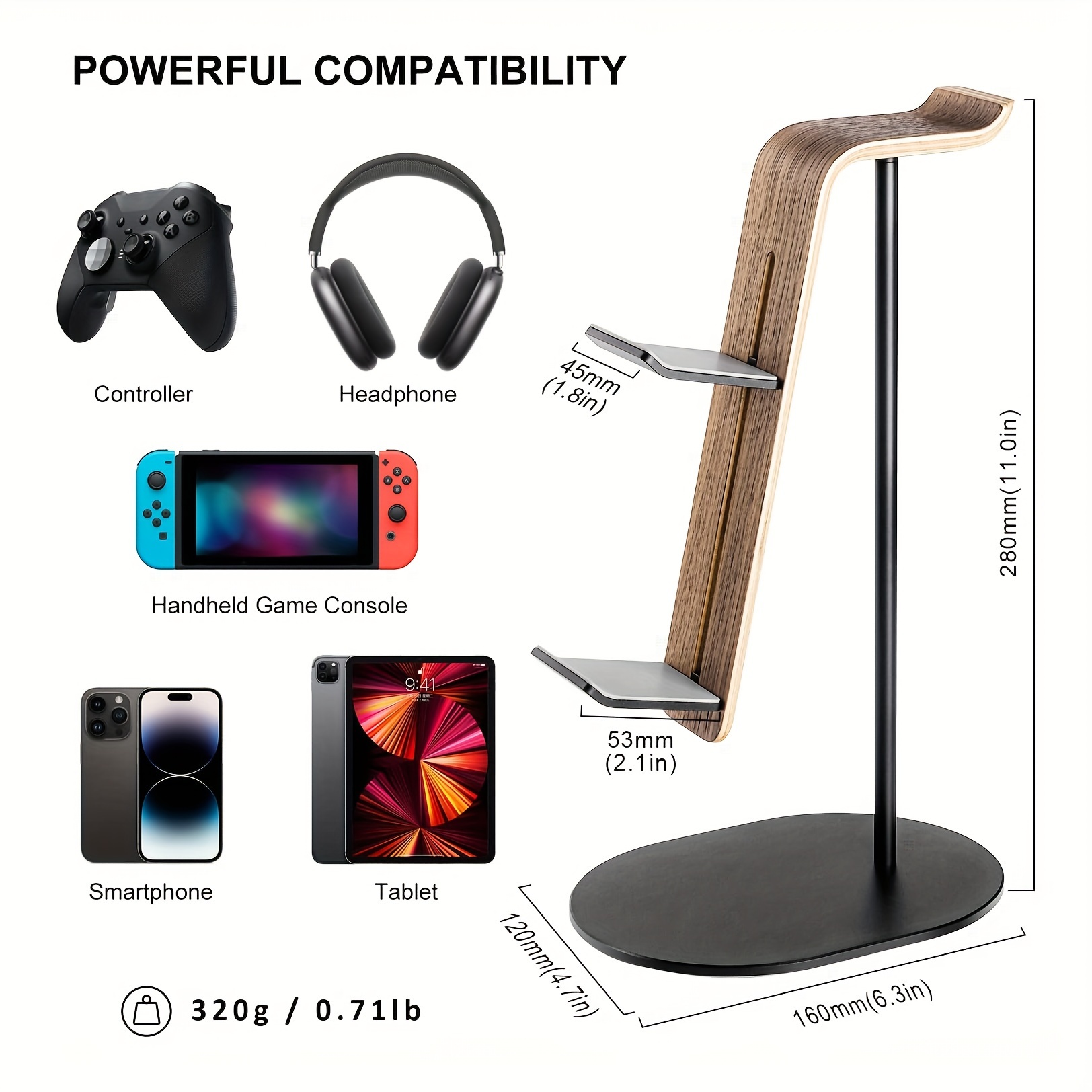 Gaming Accessories Headset - Wooden Controller & Headset Holder, Universal